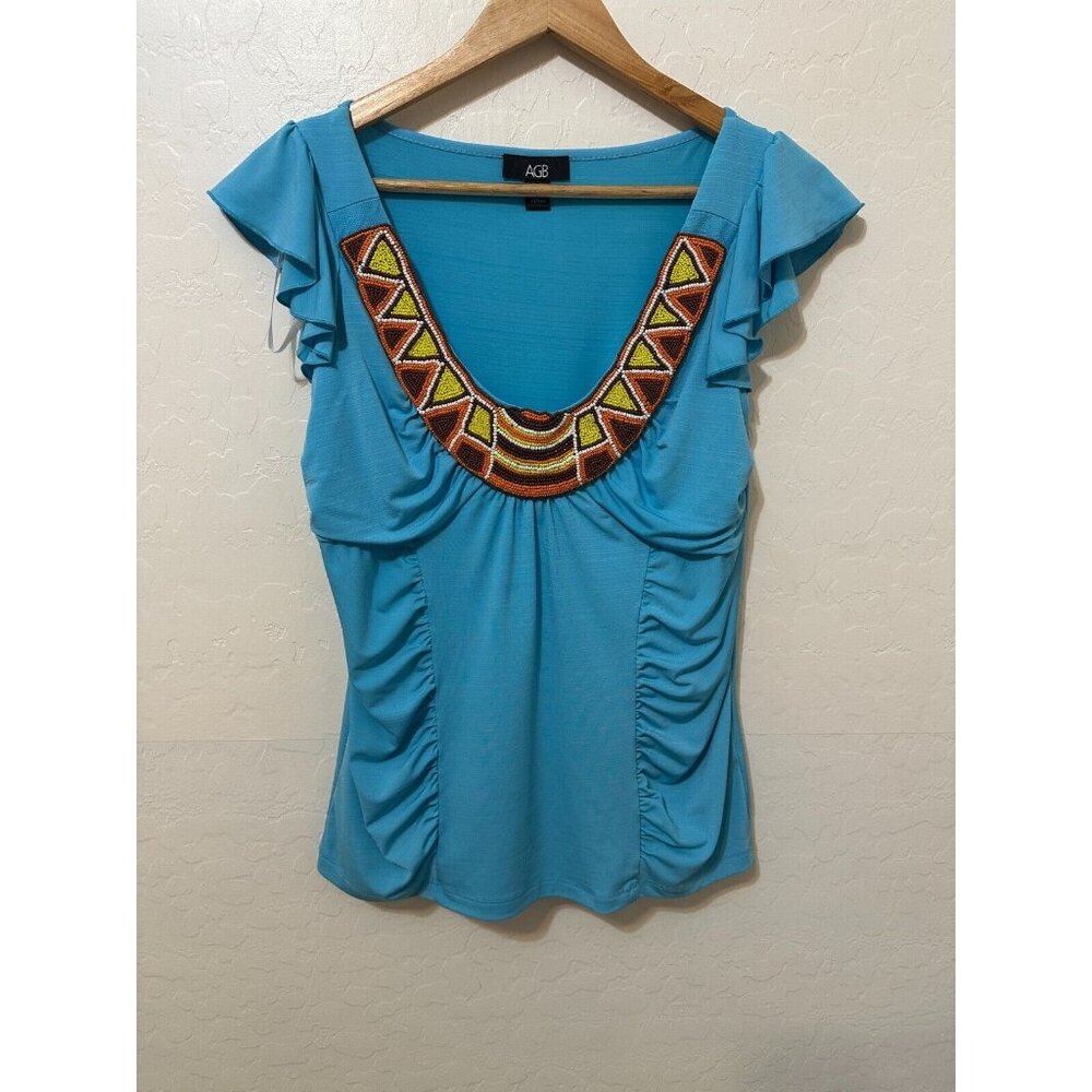 Vintage Y2K AGB Beaded Womans Top Size M Boho‎ Western Festival Fairy 90s Aztec